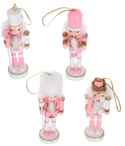 Ciieeo 4pezzi Schiaccianoci Soldato in Legno per Natale Statuina Decorativa Vintage Ornamento da Centrotavola o Espositore per Mensole Colore Rosa Dimensioni