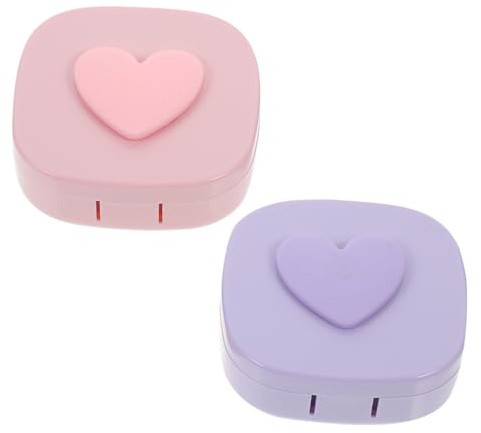 Yardenfun 2 Sets Portable Contact-Lens Case Small Lens Carrier Box with Mirror Lightweight Storage for Travel and Daily Use Purple and Pink