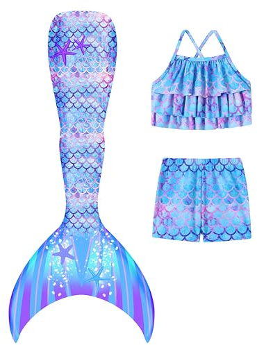 Dtiaagto Maillot de Bain Sirène pour Tout-Petits Filles, Maillots de Bain à Volants, Set de Bikini de Plage avec Bretelles Réglables 5-6 Ans