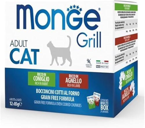 Monge grill gatto gatti cat adult multibox coniglio gatto. box da 12 bustine da 85 gr cad.