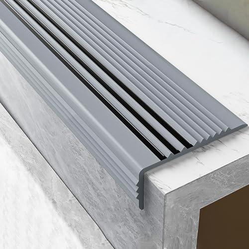 Treppenkantenprofil Vinyl, Winkelprofil Selbstklebend, Treppenkantenprofil Selbstklebend, Rutschfest für den Innen- und Außenbereich, Einfache Montage(Gray)