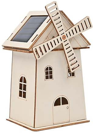 Solar Windmill Kit - Wood, Solar Powered House, DIY Science Project, Wooden House Decoration | Educational Material for Energy Experiments for Kids,