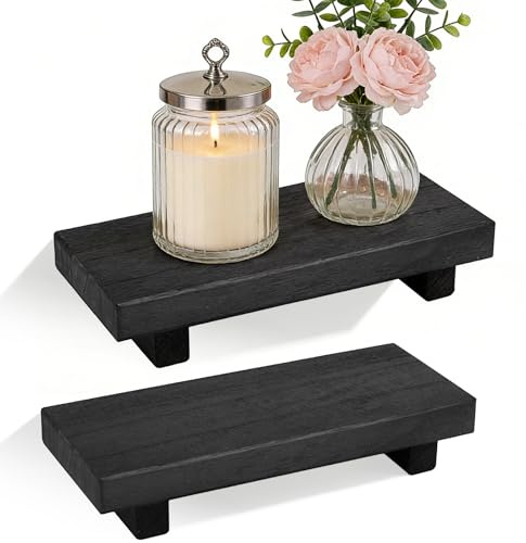 Wood Decorative Soap Dispenser Tray for Display, 2 PCS Wooden Decor Tray Black Wood Riser Trays Soap 22 x 9 x 3.5 cm for Home Coffee Table Bathroom Organizer