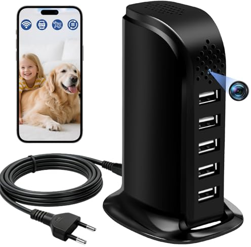 Yadayuki Mini Telecamera Spia HD 1080p,Telecamera Nascosta WiFi Spy Cam Senza Fili 2.4 / 5G,5 Porta USB Caricatore con Microcamera Nascosta con Rilevamento del Movimento/Registrazione in Loop