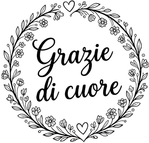 100 Etichette Adesive Rotonde “Grazie di Cuore” Ø 36 mm – Impermeabili, Antimacchia e Resistenti all’Olio, Ideali per Bomboniere, Confezioni Regalo, Buste, Scatole, Handmade e Fai da Te