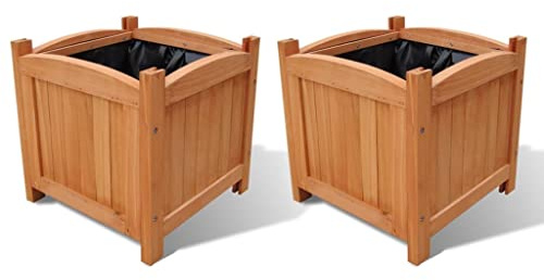 Kaloriko Juego de bancal de madera maciza, 30 x 30 x 30 cm, 2 unidades con forro de polietileno para jardín, terraza, balcón, resistente a las heladas, resistente a la intemperie, como maceta y caja