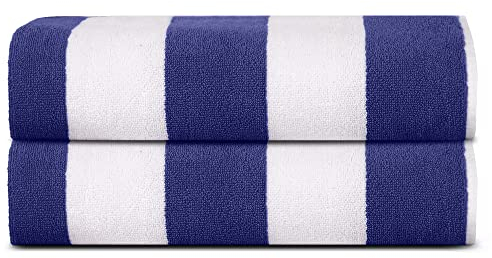 Sweet Needle Toallas de Playa para Adultos - Clásico a Rayas - Toalla de Piscina 100% algodón Terry Ringspun, Secado rápido, Toalla Grande de natación, 450 gsm Cabana - Azul Real 76 x 152 cm