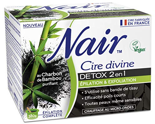 NAIR - Divine Detox 2-in-1-Wachs, speziell für den Körper, entfernt und peelt die Haut, mit Bambuskohle-Extrakt, lässt sich ohne Streifen entfernen, 380 g Topf + 2 Tücher für ein perfektes Finish