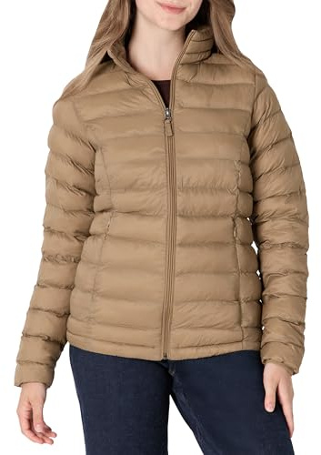 Amazon Essentials Chaqueta Acolchada Ligera de Manga Larga, Plegable, Resistente a la Lluvia (Disponible en Tallas Grandes) Mujer, Marrón Seta, XL