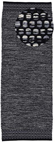 carpetfine Baumwollteppich Kelim Mia Läufer Schwarz 75x200 cm | Moderner Teppich für Wohn- und Schlafzimmer