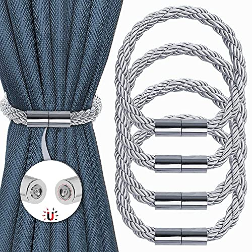 Magnetische Vorhang Raffhalter Raffhalter für Vorhänge Raffhalter Seil Rückwärtige Vorhang Binder Schnallen Gardinenhalte Dekoration Wohnung Modern Vorhang Clips für Haus Cafe Büro 4 Stücke (Silber)