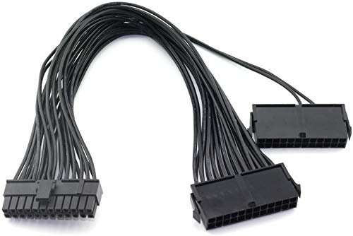 Traovien Cables SATA, fuente de alimentación dual PSU de 24 pines, cable adaptador para placa base ATX 18AWG - 1FT