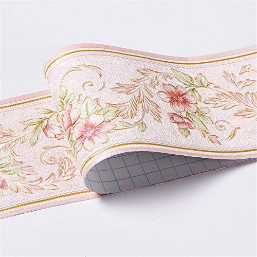 Tapetenbordüre selbstklebend zum Aufkleben für Wohnzimmer Küche Badezimmer Abnehmbare Wasserdicht Bodenleiste PVC Dekorative Bordüre Rosa Garten 10.6cm X 500CM