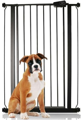 Bettacare Puerta para Mascotas Premium Alta Instalada a Presión, 75cm - 83cm, Negro Mate, Alta de 104cm de Altura, Puerta de Escalera con Ajuste a presión para Perro, Barrera de Seguridad