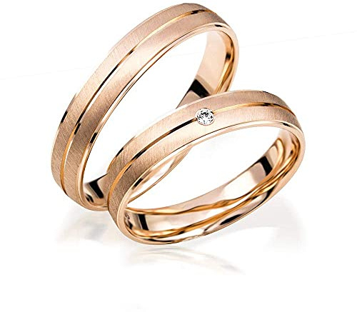 JC Trauringe Gold Paarpreis Poliert & Matt I Traumhafte Eheringe breit 4 mm I Edle Partnerringe Rotgold mit Gravur in edler Schatulle I 2 Hochzeitsringe Herrenring & Damenring mit Stein I J186