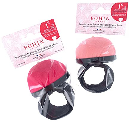 BOHIN France Bracelet Coussin à Épingles - Minder-Épingles Pliable pour Projets de Couture, Velours Rose - 1 Pièce