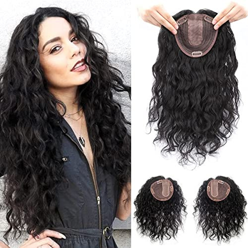 Eree Hair Flauschige, gelockte Haar-Topper für Damen, U-förmige Seidenbasis, Echthaar-Topper, Clip, natürlich, gewellt, 30,5 cm, 12,7 x 14 cm, Schwarz
