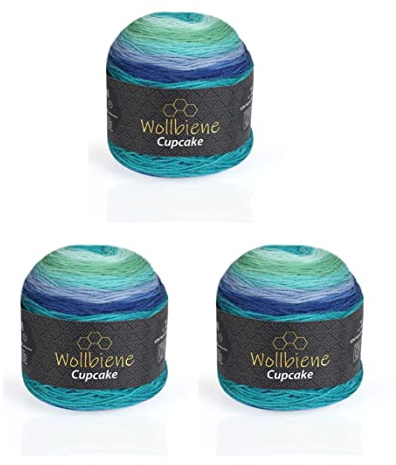 Cupcake 3 Ovillos de Lana Degradada para Tejer y Hacer Ganchillo - 450 Gramos, Turca (Azul, Turquesa, Verde 3090)