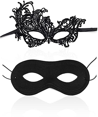 ZWZNBL 2-Pack Couple Prom Masks, 1 Phoenix Pattern, 1 Black Classic Style, Lace Blindfold for Sexy Elegant Party, Venice Carnival, Halloween, Masquerade, Blindfold Mystery Half Mask for Men and Women