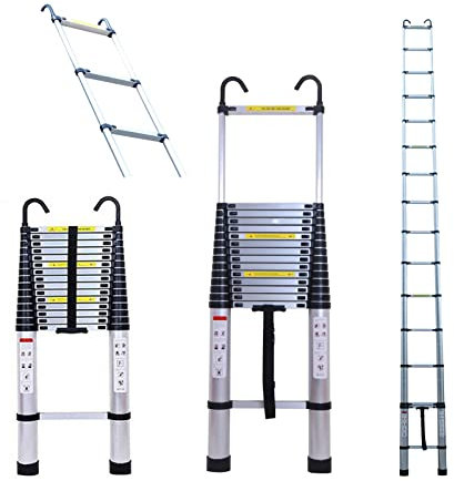 6,2m Teleskopleiter mit Abnehmbarem Haken Mehrzweckleiter für Dachboden/Kletterdach/Büronutzung/Baujob Ausziehbar Aluleiter rutschfeste Stufen 150 Kg Belastbar