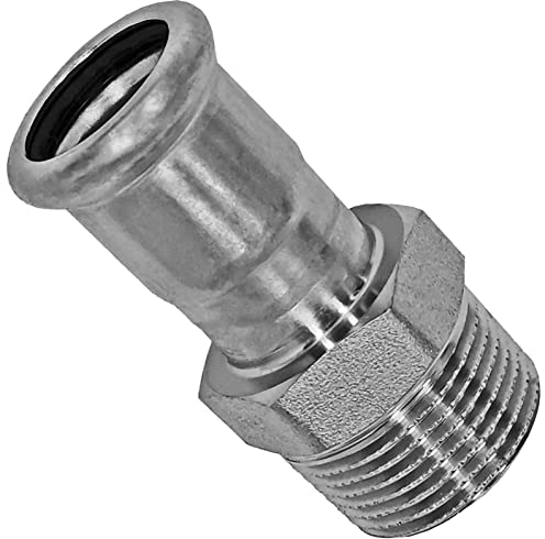 Edelstahl V4A Press Fitting Übergang mit 1 Zoll Außengewinde i-AG Muffen Anschluss zum Verpressen für Rohr Außendurchmesser 22mm M Kontur Trinkwasser Verbinder VA INOX