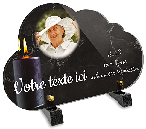 Placa funeraria Nube con foto personalizable en plexi patrón vela negra, diferentes tamaños, grosor 6mm, personalizado en varias líneas 25x15 cm