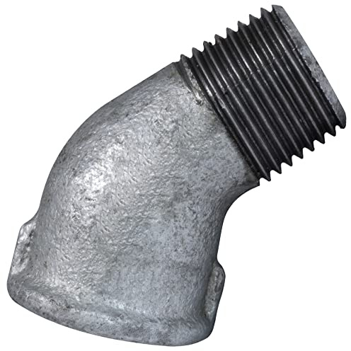 AERZETIX - C65014 - Codo para atornillar a 45° 1/2'' macho-hembra en hierro fundido - racor de tubo roscado - acabado galvanizado - fontanería calefacción instalación de agua alimentación sanitario