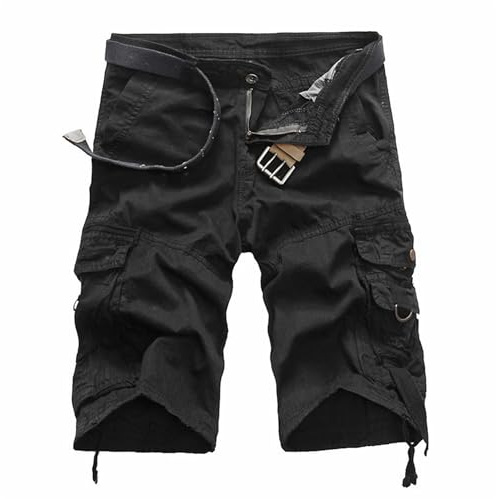 New front Cargo Shorts Herr Cargoshorts med Sidofickor Kortbyxor Bomull Andas Fiske Camping Semester Löpning, Svart, 32 smal kort