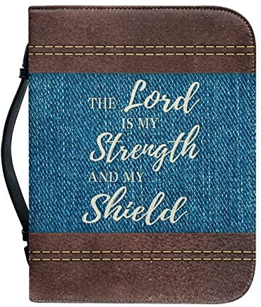 Flashideas Cowboy-Muster Bibelhülle für Frauen The Lord is My Strength And My Shield, Buchhülle, Kirchentasche, Bibelschutz, blau, PU-Leder, Bibel-Tragezubehör