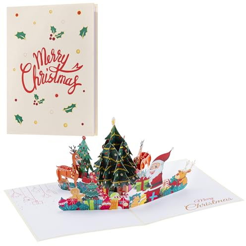 Dessa vikbara kort 3D-kort jul pop up – jultomte med julgran – julkort flickvän barn – julkort med kuvert – 3D popup-kort för pengar