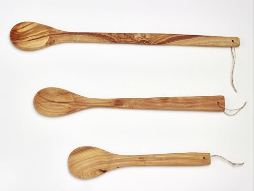 Cuchara Artesanía Madera de Olivo Tratamiento Aceite Cordel Para Colgar 3 Tamaños (50 cm)
