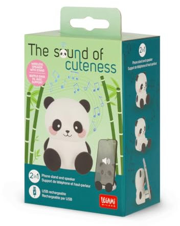 Legami - Kabelloser Lautsprecher mit Ständer, The Sound of Cuteness, Panda-Thema, wiederaufladbar, inkl. USB-Kabel, verwendbar als Handy-Ständer, 6 x 8 x 5 cm