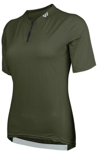 Wulibike Radtrikot Damen Halbe ReißVerschluss Fahrradshirt Mountainbike Fahrradtrikot Atmungsaktiv Rennrad Trikot Kurze äRmel Frauen Fahrrad Shirt 4 Tasche Radfahren Tops Upf50+ Olivengrün S