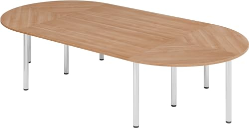 bümö Konferenztisch oval 320x160 cm großer Besprechungstisch in Nussbaum, Besprechungstisch mit Chromfüßen, Meetingtisch für 8 Personen, Tisch für Besprechungsraum & Meeting