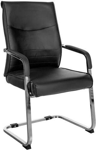 CLP Esszimmerstuhl ergonomisch Hobart, Freischwinger mit Armlehnen gepolstert, Metallgestell stabil, Konferenzstuhl modern | Farbe schwarz Material Kunstleder