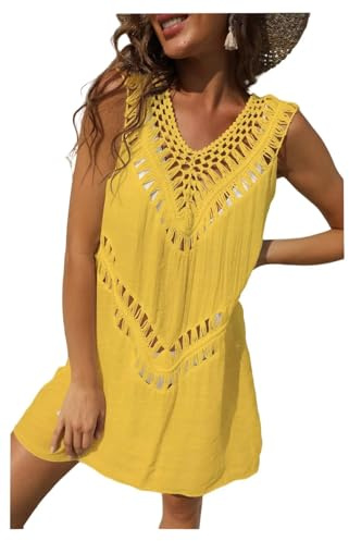 Jinsha Mujer-Vestidos Verano-Ropa Punto-para Pareos-Playeros - Baño Bikini Cover Up Sexy V Cuello Fiesta Crochet Ganchillo Tejido Kaftan Camisola de la Playa Suelto Suave Cómodo Elegantes Mujer