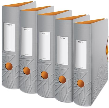 Leitz Qualitäts-Ordner 180° Active, 5er Pack, A4, Breit, Abgerundeter Rücken, 8,2 cm breit, Gummibandverschluss, Leichtes Polyfoam, Plastik-Ordner, Urban Chic Serie, Grau, 11160088