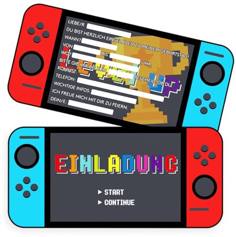 12 Stück Einladungskarten Kindergeburtstag Junge, Geburtstagseinladungen Jungen Mädchen, Einladung Gaming Spiel Kindergeburtstag, Partyeinladungen Gaming Kindergeburtstag Konsolen Zocker Party