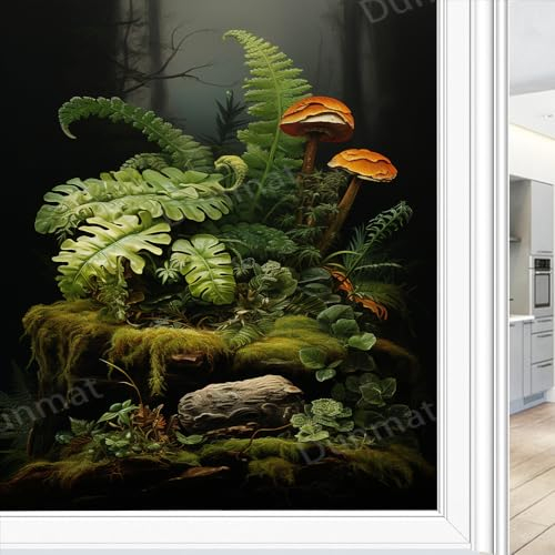 Mystery Ferns Sichtschutzfolie für Fenster, Landschaft, Wald, schöne Pflanzen, Buntglas, Fensterfolie, dekorative Fensterfolie, für Fenster und Glastür, Sonnenblockierung, 60 x 90 cm
