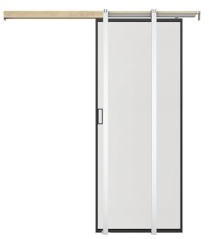 Vente-unique - Porte coulissante avec systéme à galandage - aluminium et verre trempé dépoli - H205 x L93 cm - LINCI II