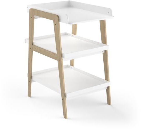 Demeyere Meuble A Langer Minimaliste en Bois avec 2 Etagères – Coloris Blanc Mat et Bois de Pin - 101 x 58 x 72 cm, Charbon