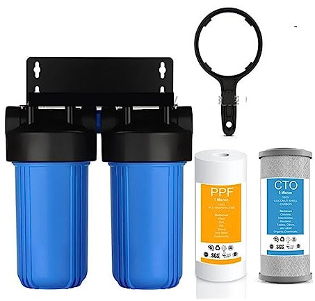 SystèMes D'Eau, Système de filtration d'eau en 2 étapes for toute la maison, avec filtre à sédiments CTO (chlore, goût et odeur), entrée/sortie de 2,5 cm. Efficacité De Filtration SupéRieure(Water Fil