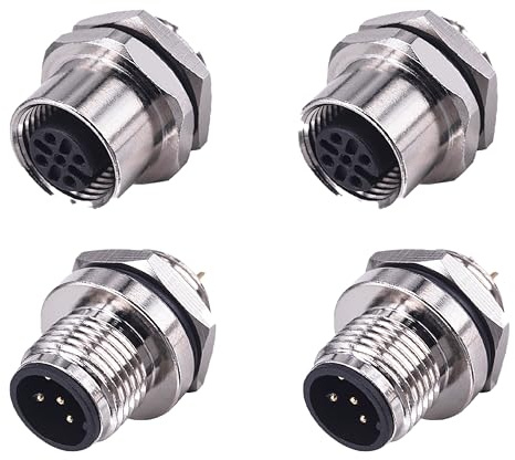 M12 Stecker und Buchse Set, 5 polig A-codiert IP67 wasserdicht mit Gewinde (2 Stück) - Panel Mount Flanschstecker - Sensorstecker für Industrie, Automatisierung & Luftfahrt