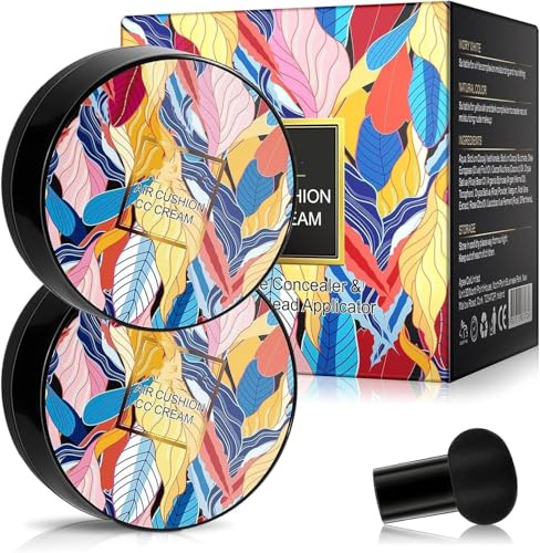 2 Pcs 2024 New Mushroom Head Air Cushion CC Cream, Apartment BB Cream Face Makeup, Long-Lasting Waterproof Moisturizing Concealer Foundation (Natural Color)