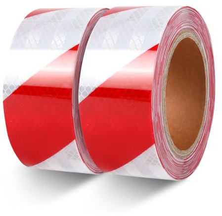 IYJIA Cinta adhesiva reflectante blanca y roja cinta reflectante adhesiva, 2 unidades, 10 m × 5 mm, adhesivos reflectantes de alta intensidad para instalaciones de transporte por carretera