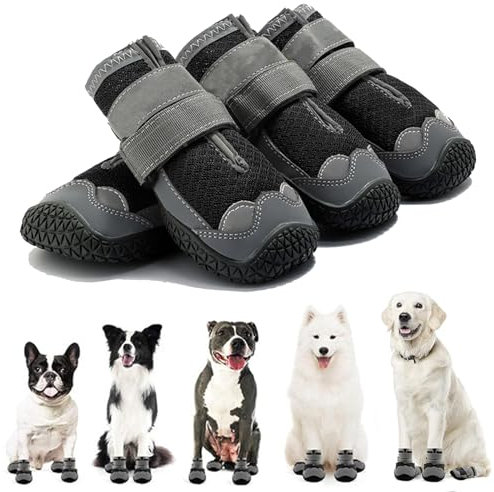 Fine jade2 Hundeschuhe Pfotenschutz Outdoor Verstellbarem Reflektierendem Klettverschluss Hundestiefel wasserdichte Hundeschuhe für Kleine, Mittlere und Große Hunde, Sport im Freien, Schwarz