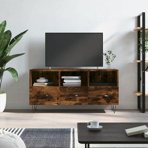 Iiaky TV-Schrank Räuchereiche 102x36x50 cm Holzwerkstoff Eck Sideboard Tv-Schrank - 829033