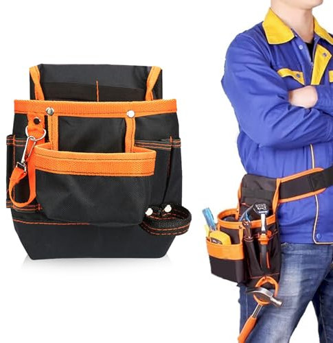 Tool Belt Pouch, Tool Pouch Oxford Cloth Heavy Duty Tool Belts for Men Electrician Pouch with Adjustable Nylon Belt Waist Work Pouch (Orange)