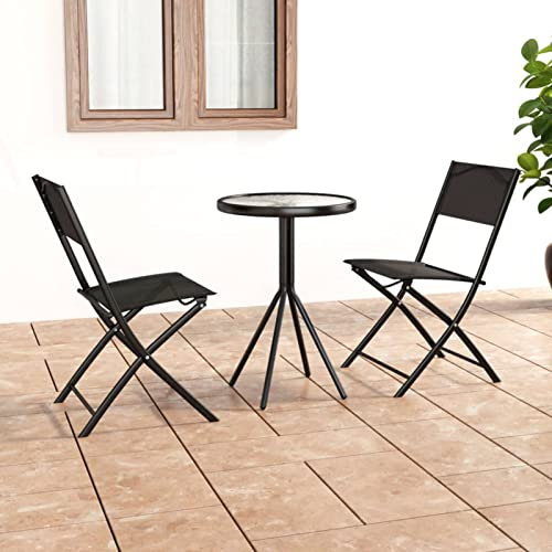 Xichuzi 3-TLG. Bistro-Set, Bistrotisch Mit 2 Stühlen, Gartenset Tisch Und Stühle, Balkontisch Klein, Bistroset, Balkonmöbel, Stahl Schwarz