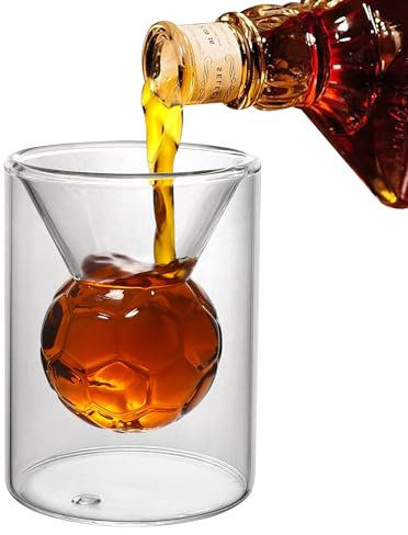 Football Gifts for Mens, Dual Purpose Whiskey Glasses with Soccer Cup Embedded Unique Rum Glass Novelty Double Walled Wine Glasses Home Bar Party Supplies Soccer Fans Father's Day Giftds (1PCS)